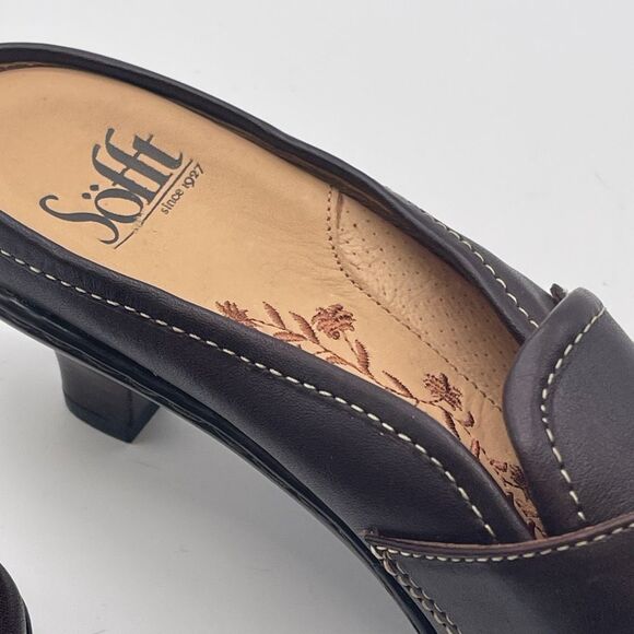 SOFFT Leather Slip-on Shoes Women’s Size 8.5 Cognac Brown Square Toe Kitten Heel - Picture 12 of 15